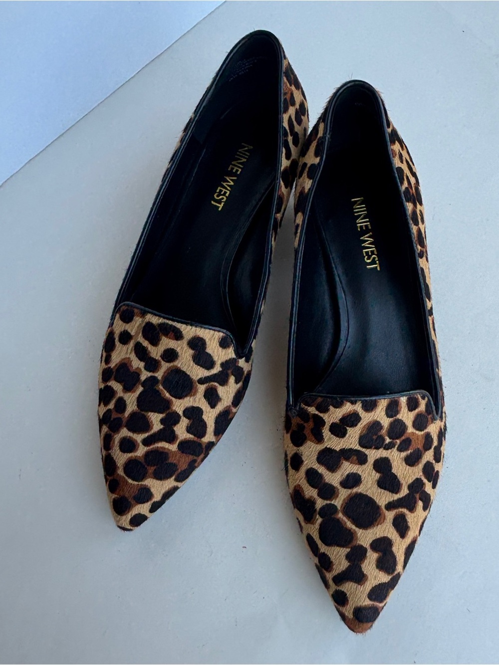 Nine West Leopard Print Pointed Flats in Tan and Black